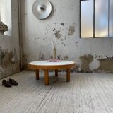 Round coffee table white ceramic and wood