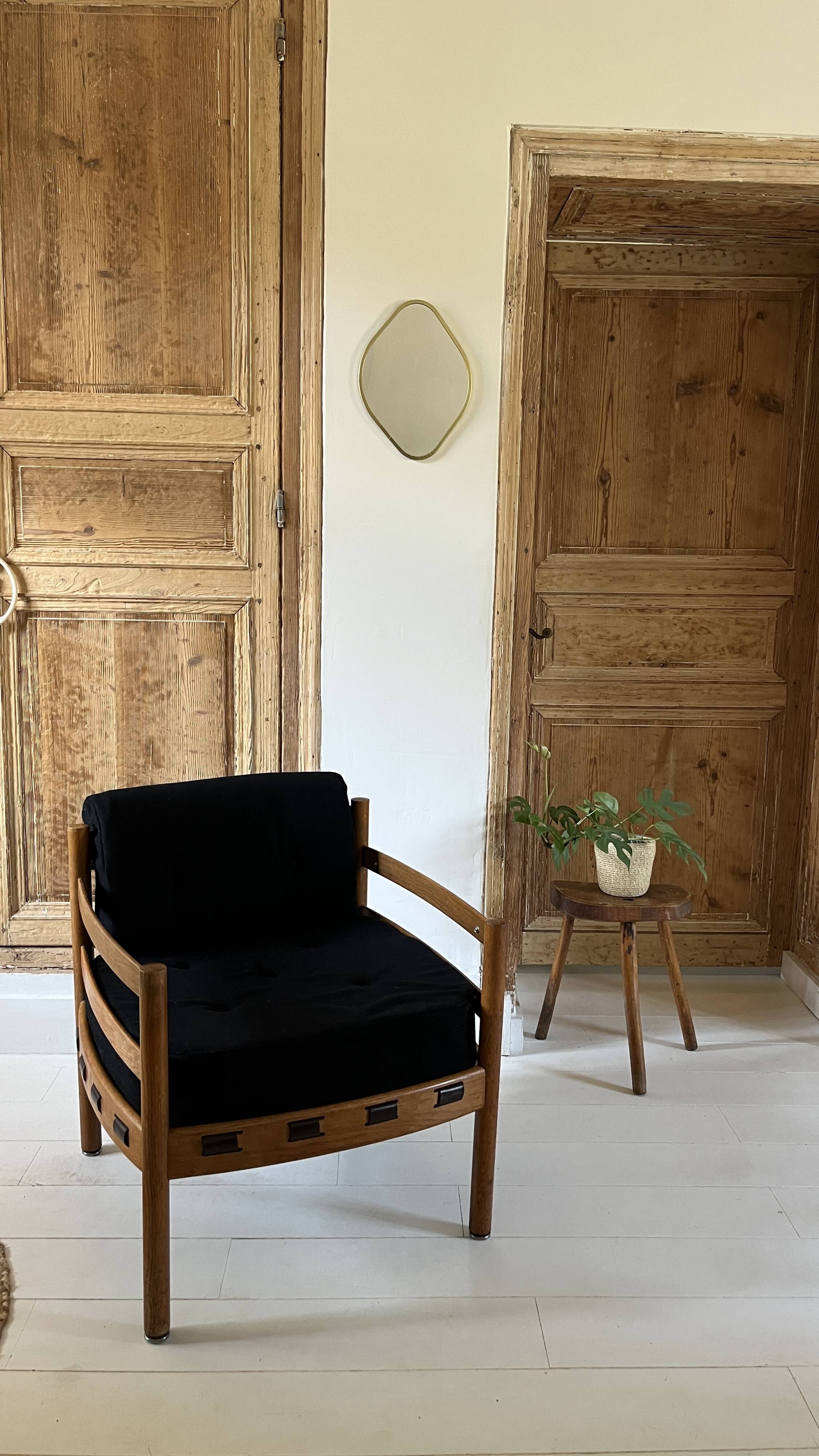 Scandinavian lounge chair COJA in wood and leather, 1960s