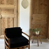 Scandinavian lounge chair COJA in wood and leather, 1960s