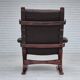 Fauteuil scandinave, état d'origine, meuble cuir, bois courbé, toile, années 1970
