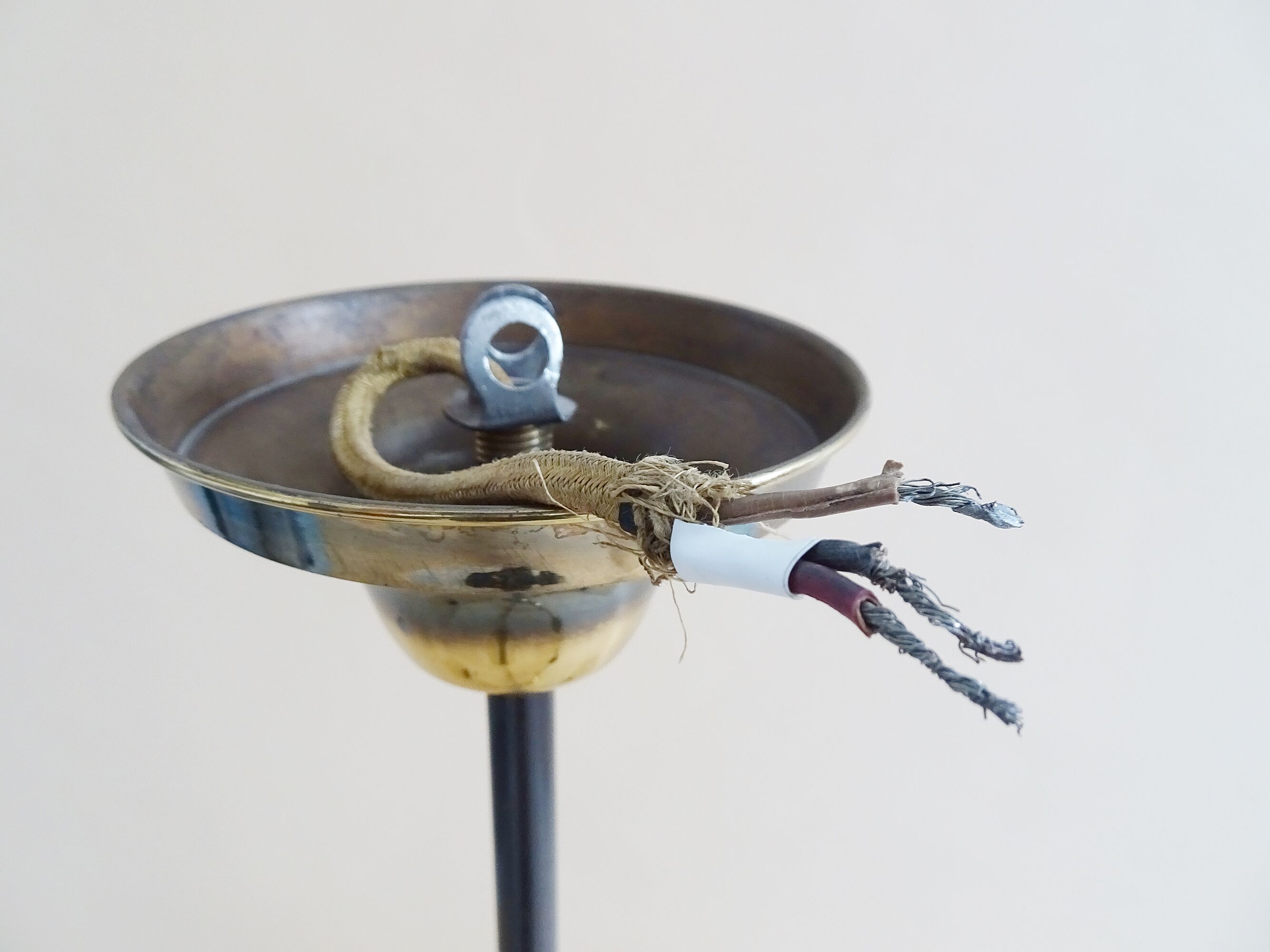 Five-armed chandelier made of brass and glass