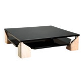 Table basse vintage des années 1970 avec bases en marbre