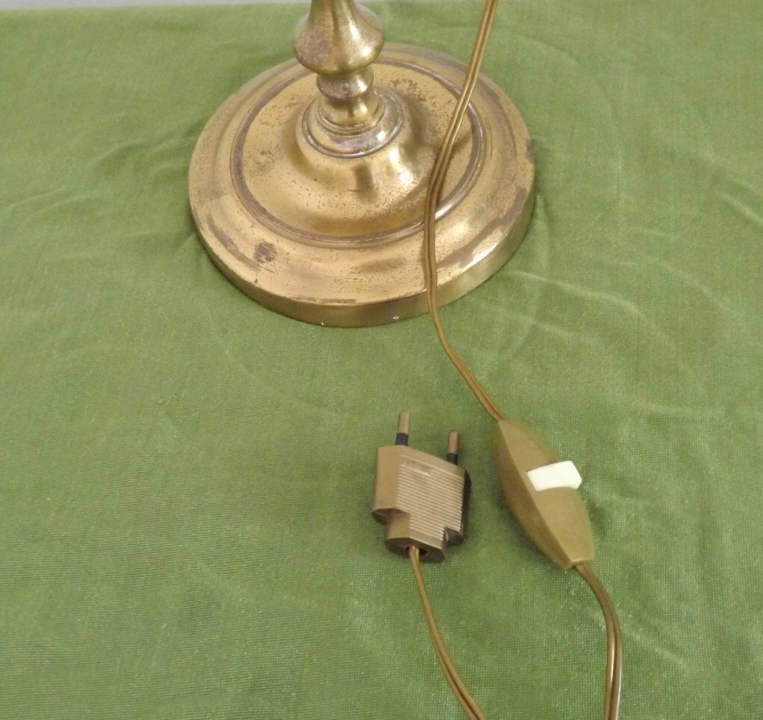 French Antique Brass Anglepoise Table Lamp Patterned Glass Pink Edged Shade 5131