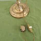French Antique Brass Anglepoise Table Lamp Patterned Glass Pink Edged Shade 5131