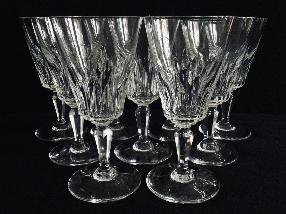 Set of 9 crystal water glasses Baccarat model Carcassonne