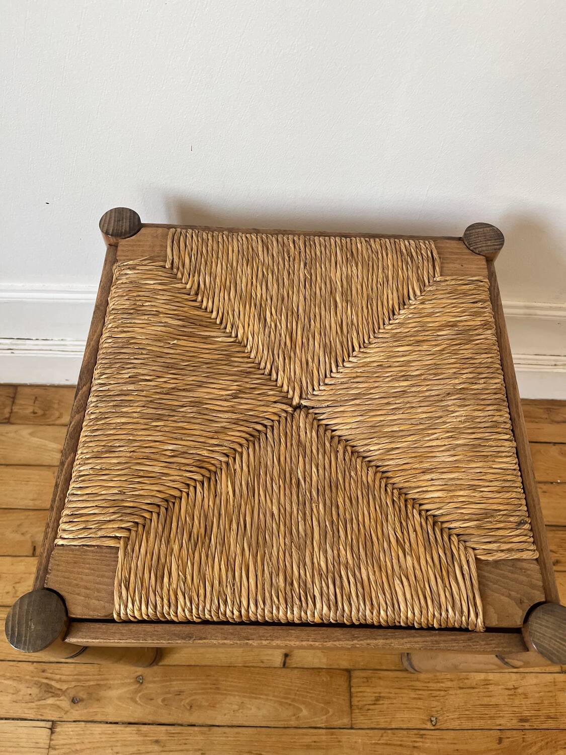 Straw and old wood stool