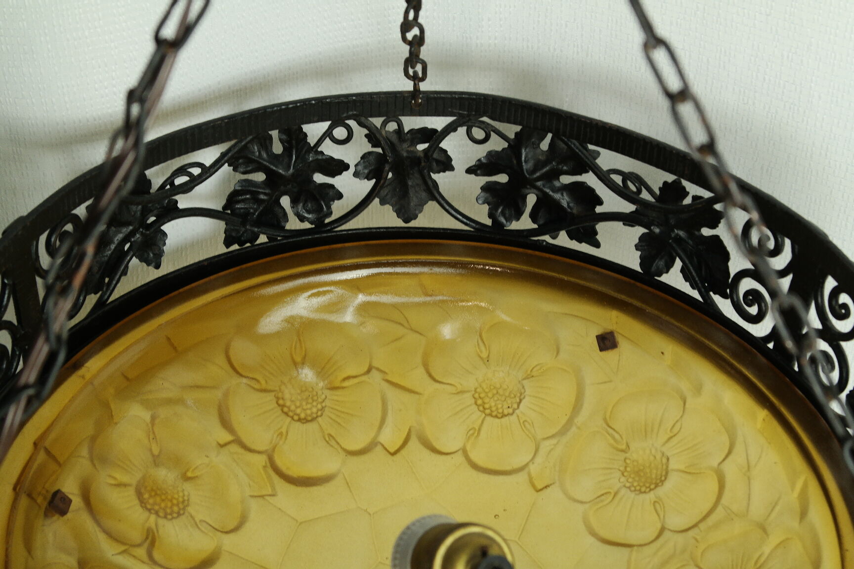 Art Deco wrought iron glass suspension Degué