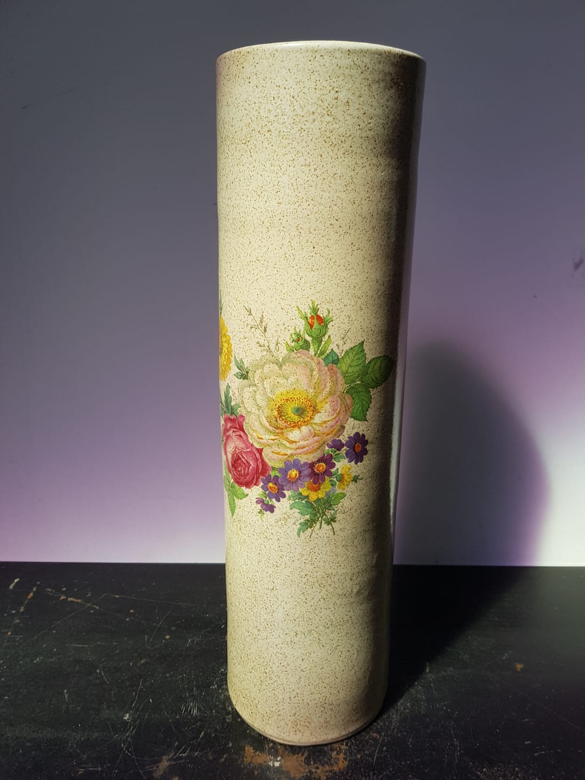 Old Vase Enamelled Sandstone Scroll Painting Decoration Vintage Flowers