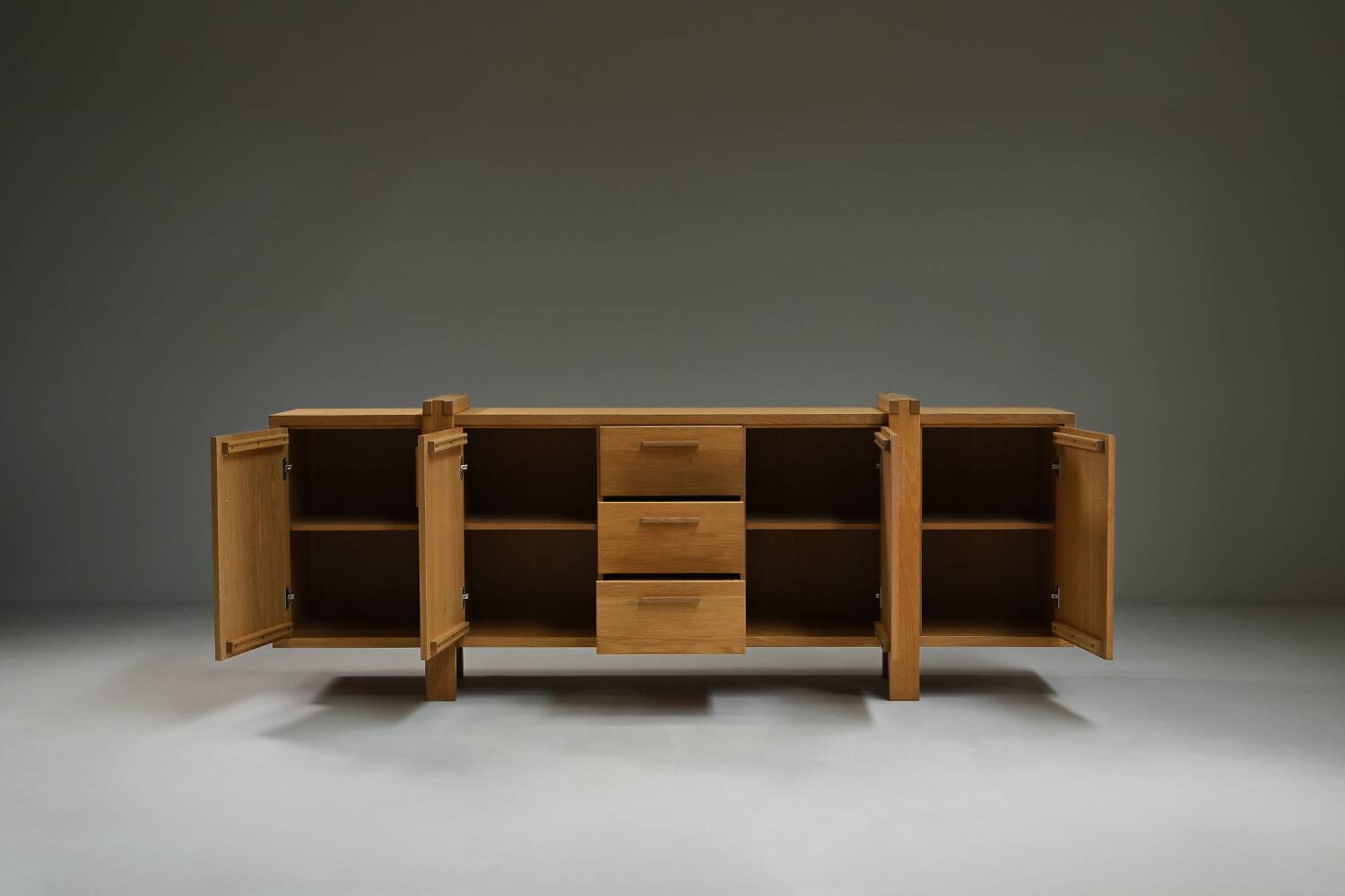 Large brustalist oak sideboard, Belgium.