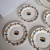 Plat et 6 assiettes à dessert art deco Badonviller