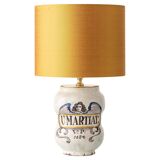 Italian apothecary jar table lamp with new Dupion silk shade, 19th century.