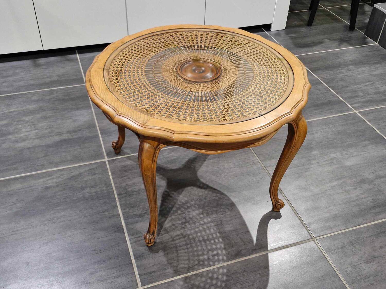 Louis XV coffee table in traditional canework, 1970s