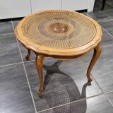 Table basse Louis XV en cannage traditionnel, années 1970