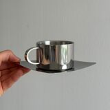 set de 4 tasses à café inox empilables avec soucoupes