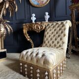 Napoleon III period armchair in yellow upholstered fabric - 19th century