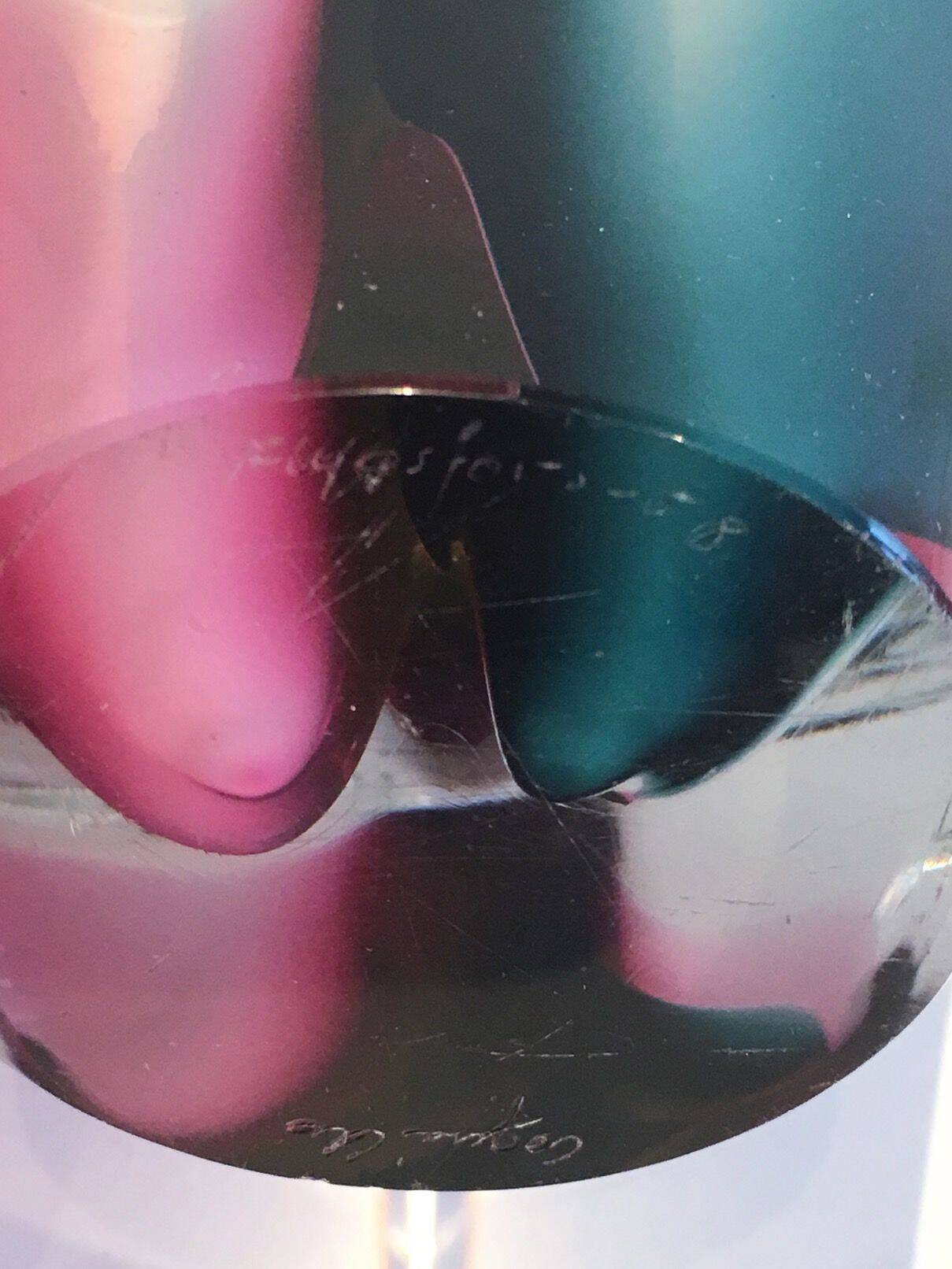 Multicoloured shell glass vase signed Flygsfors, 1956