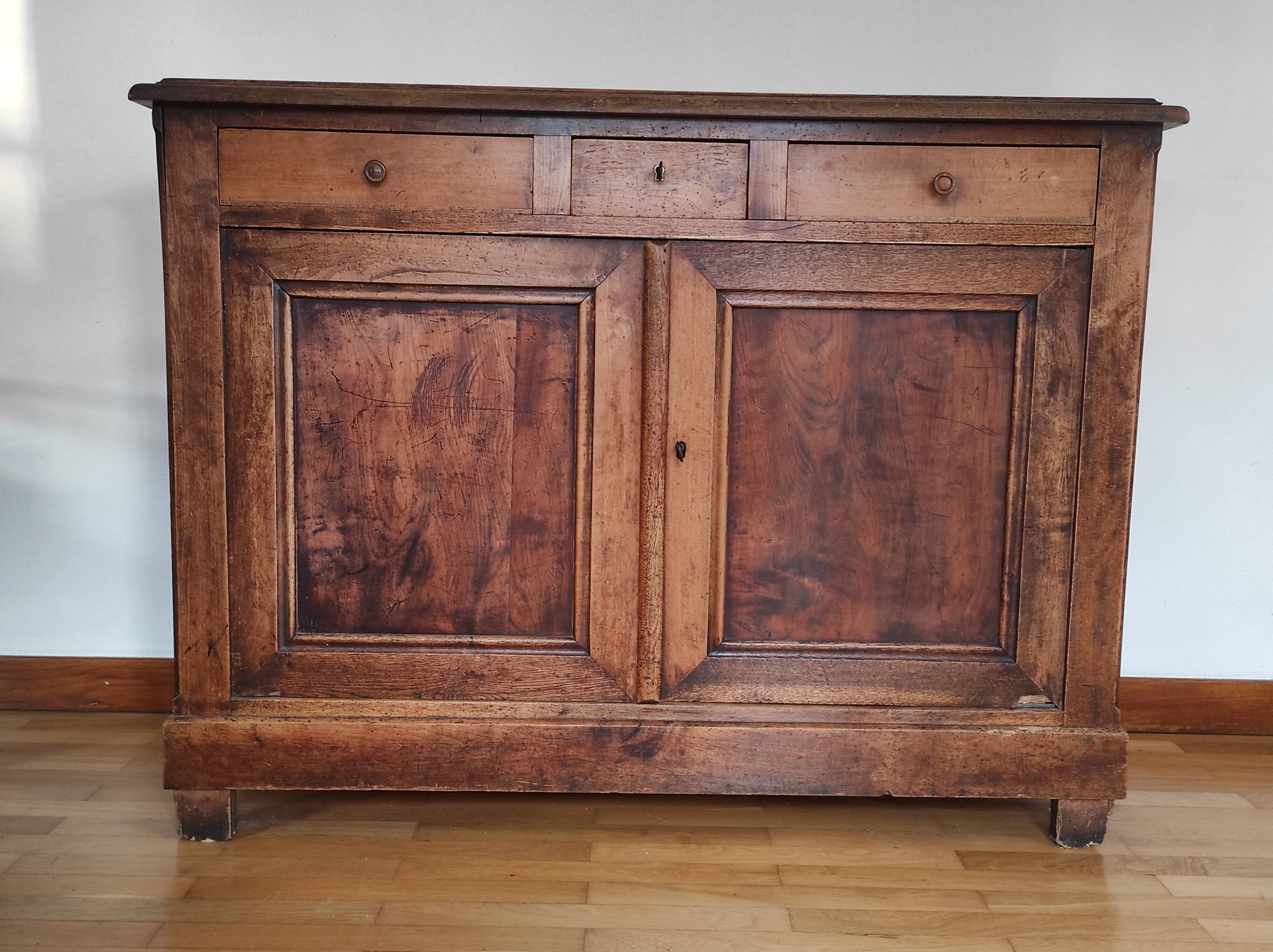 Parisian buffet 2 doors 3 drawers bahut rustic fir 19th century