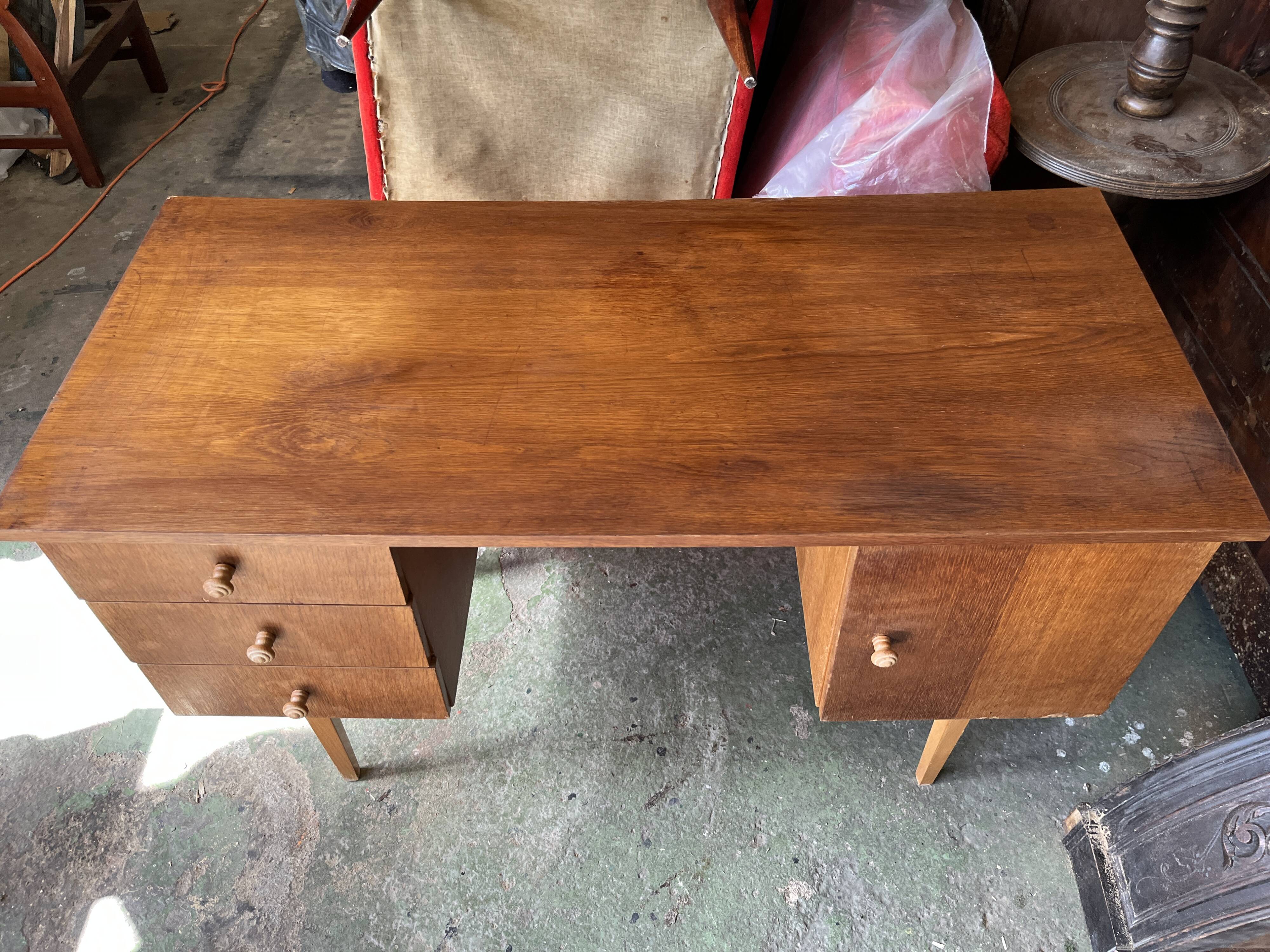 Vintage 1950s desk in light wood – compass base