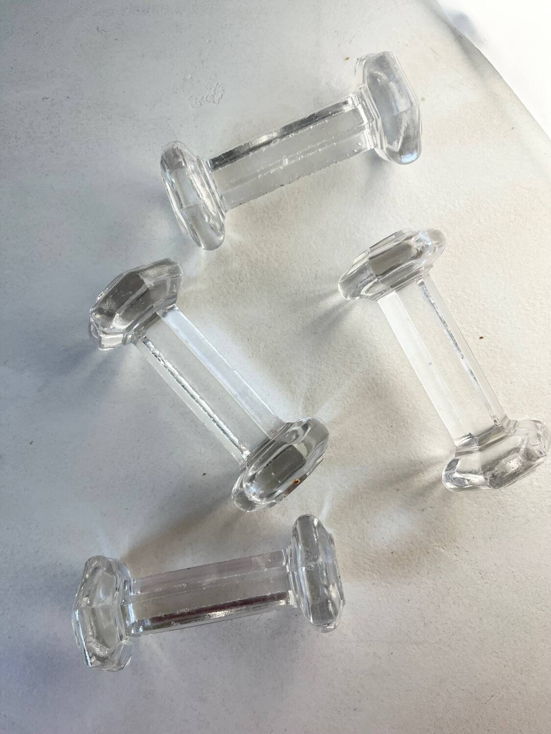Set of 4 old glass knife holders