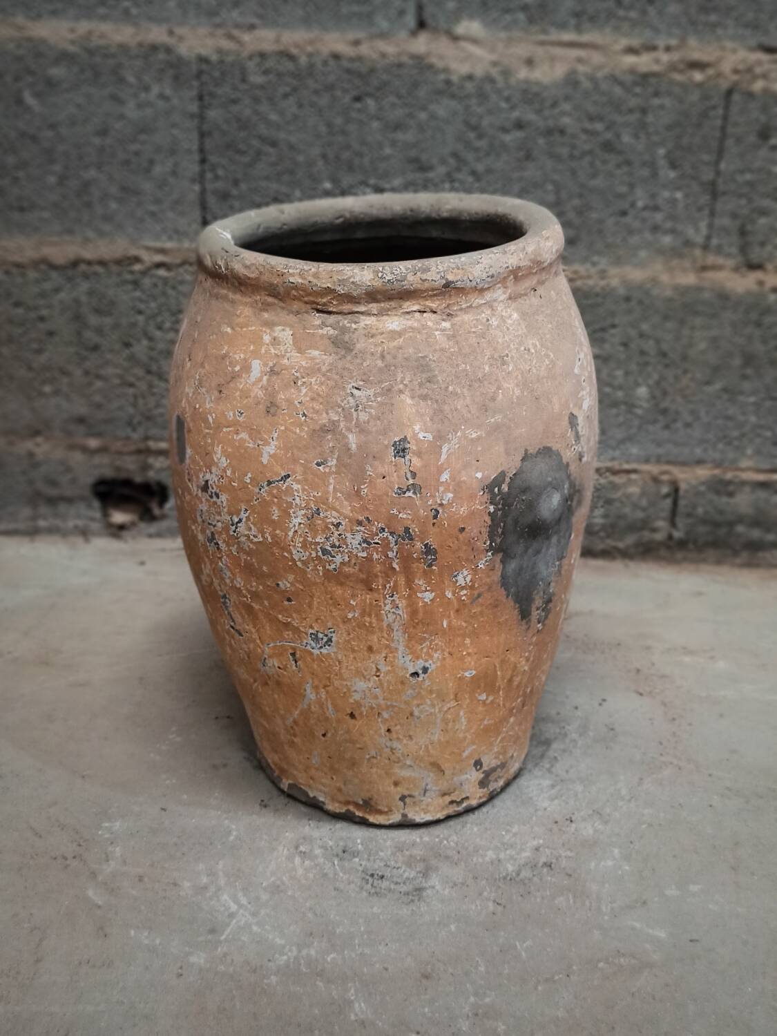 Old orange terracotta pot