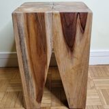 Brutalist stool in solid teak