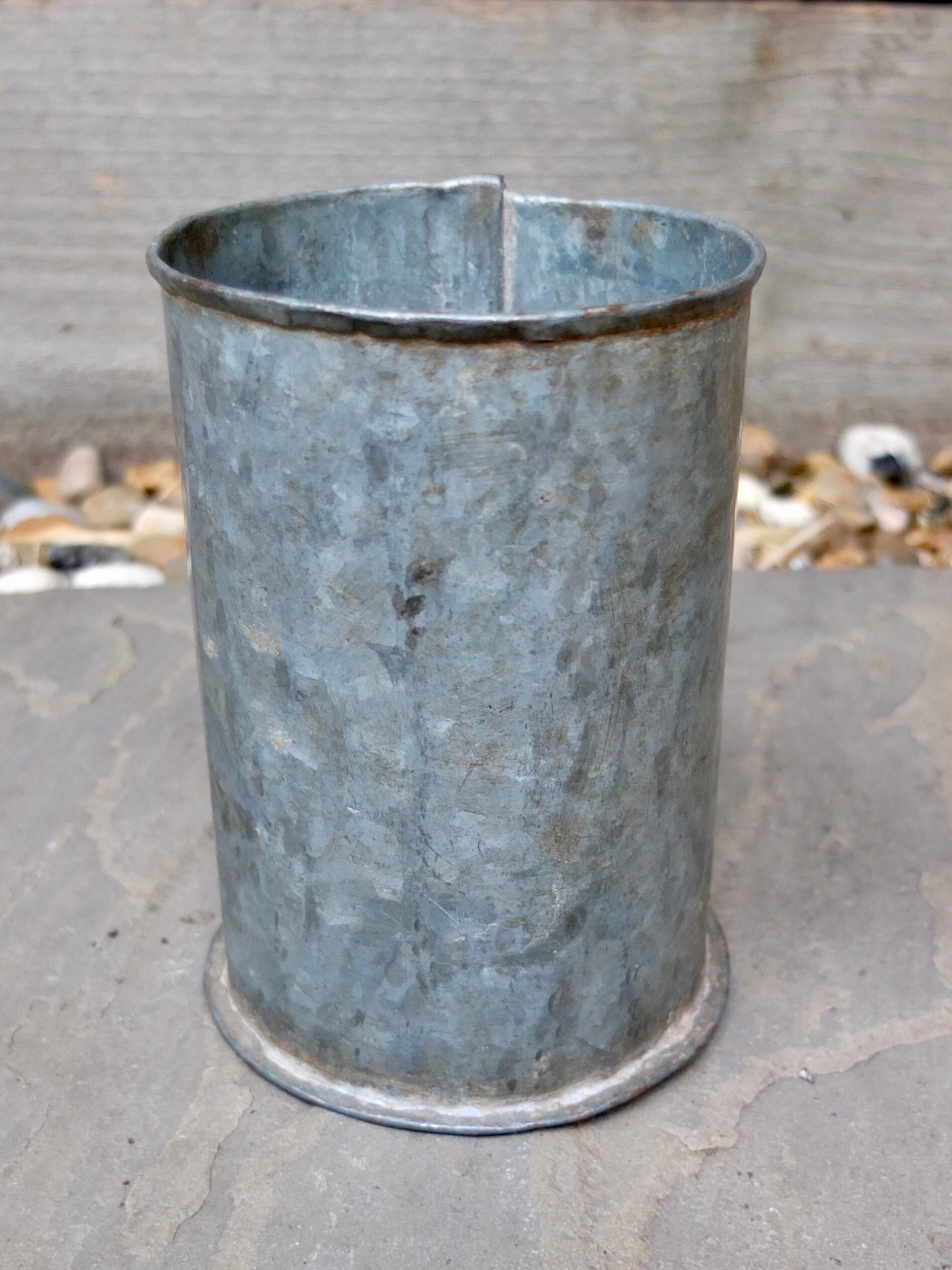 Vintage Galvanised Zinc Flower Pot / Grain Measure