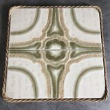 Ceramic tile trivet with vintage pattern woven wicker outline
