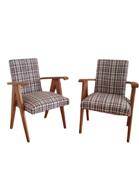 Pair of solid oak armchairs, 1950s.