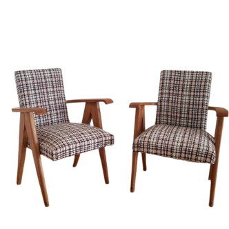 Paire de fauteuils en chêne massif, années 50