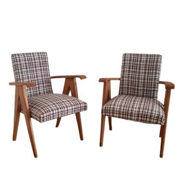 Pair of solid oak armchairs, 1950s