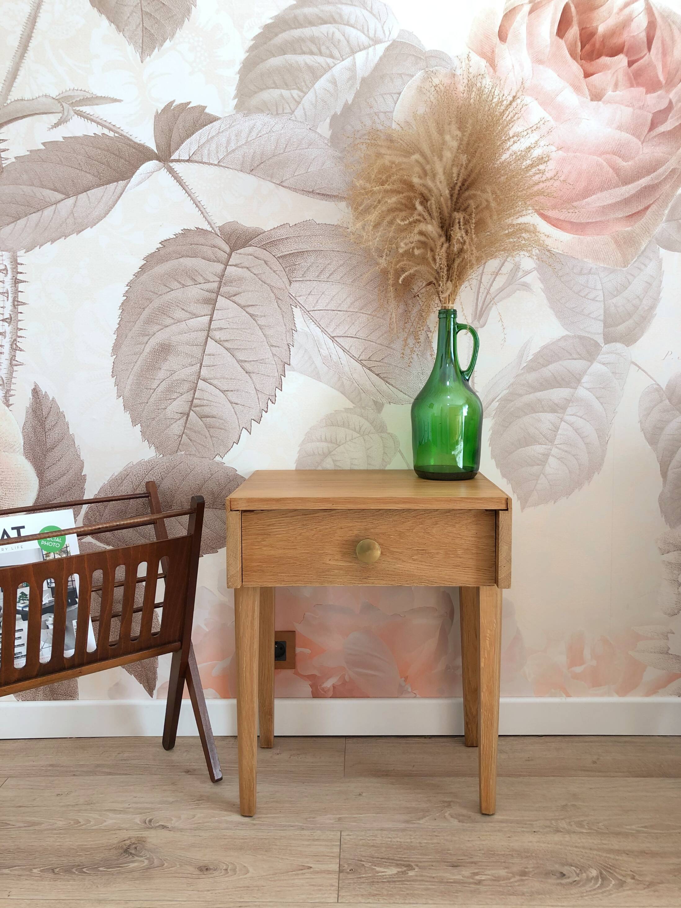 Vintage solid oak bedside table