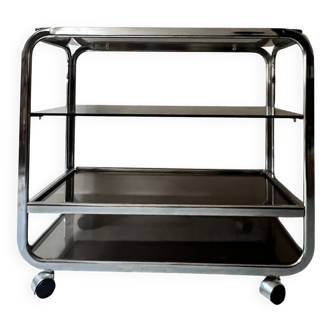 Hi-fi furniture / bar in smoked glass and chrome, 1970s design.