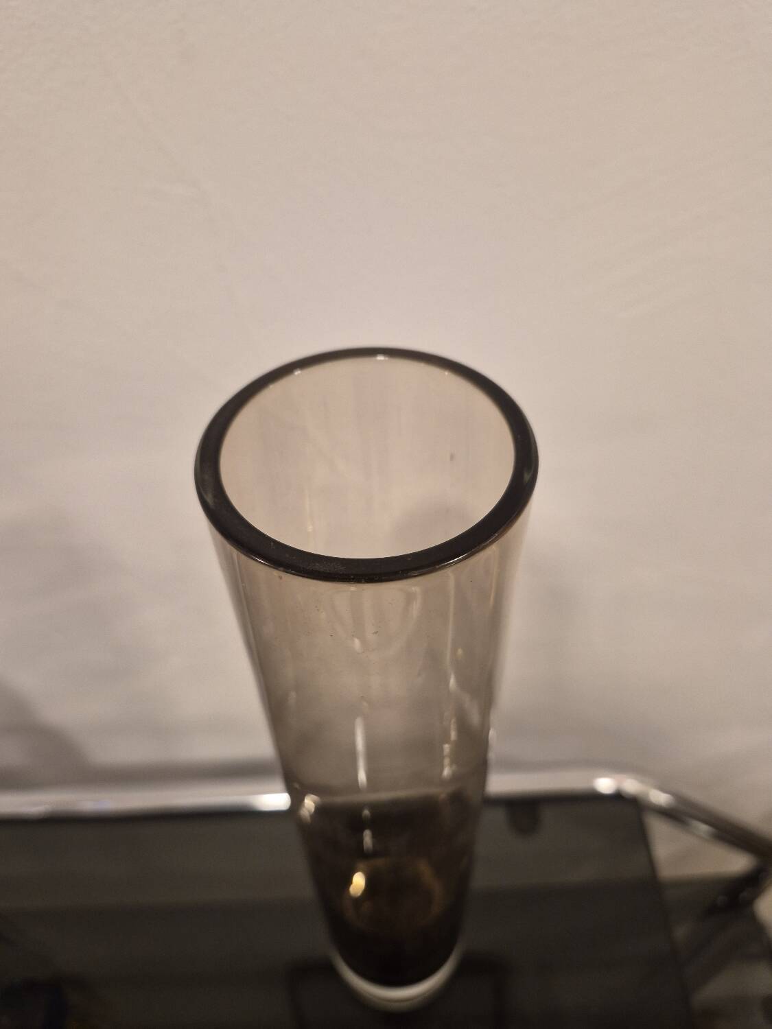 Vintage cylindrical vase in smoked glass