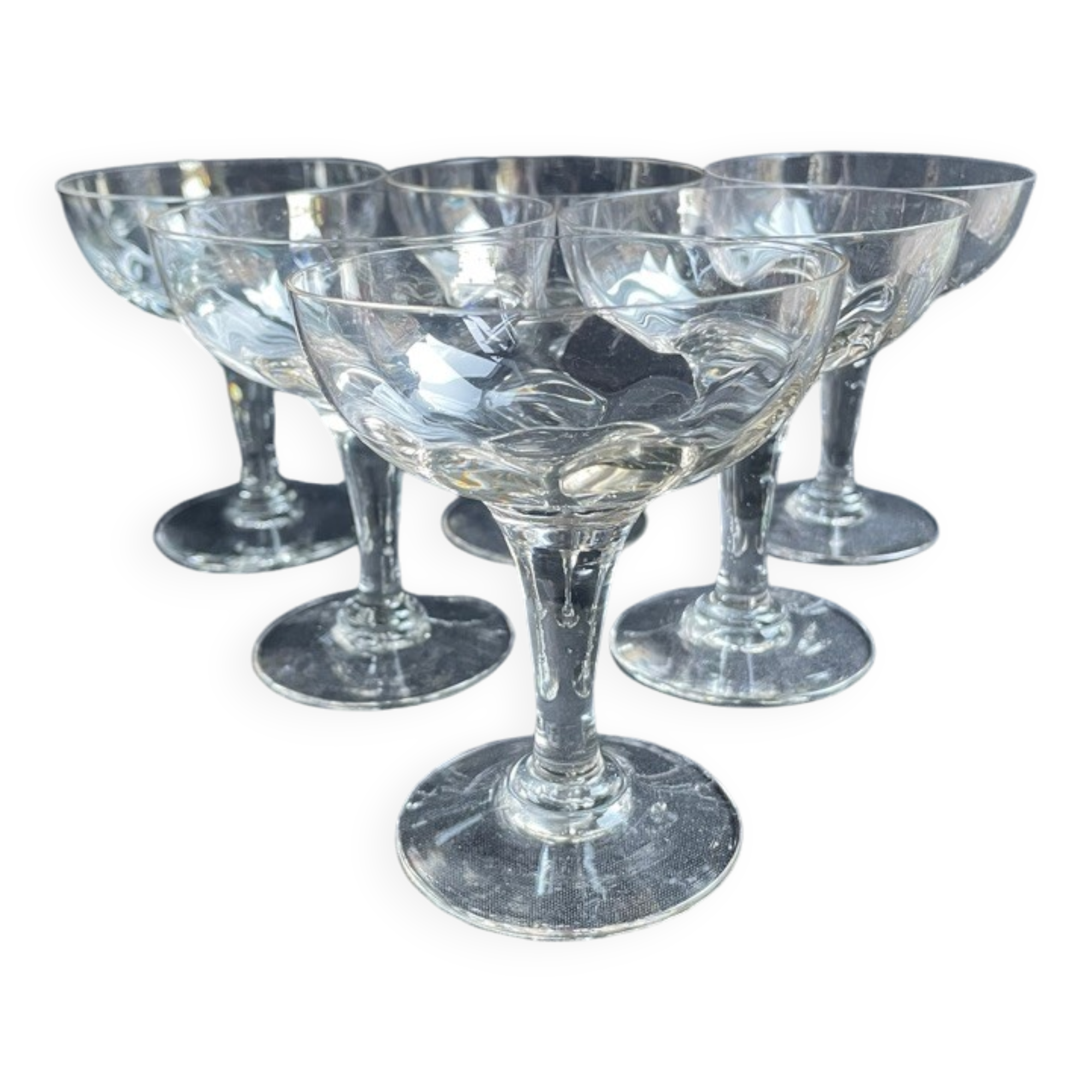 6 old champagne glasses – Blown glass