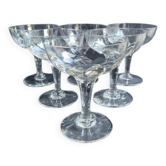 6 old champagne glasses – Blown glass
