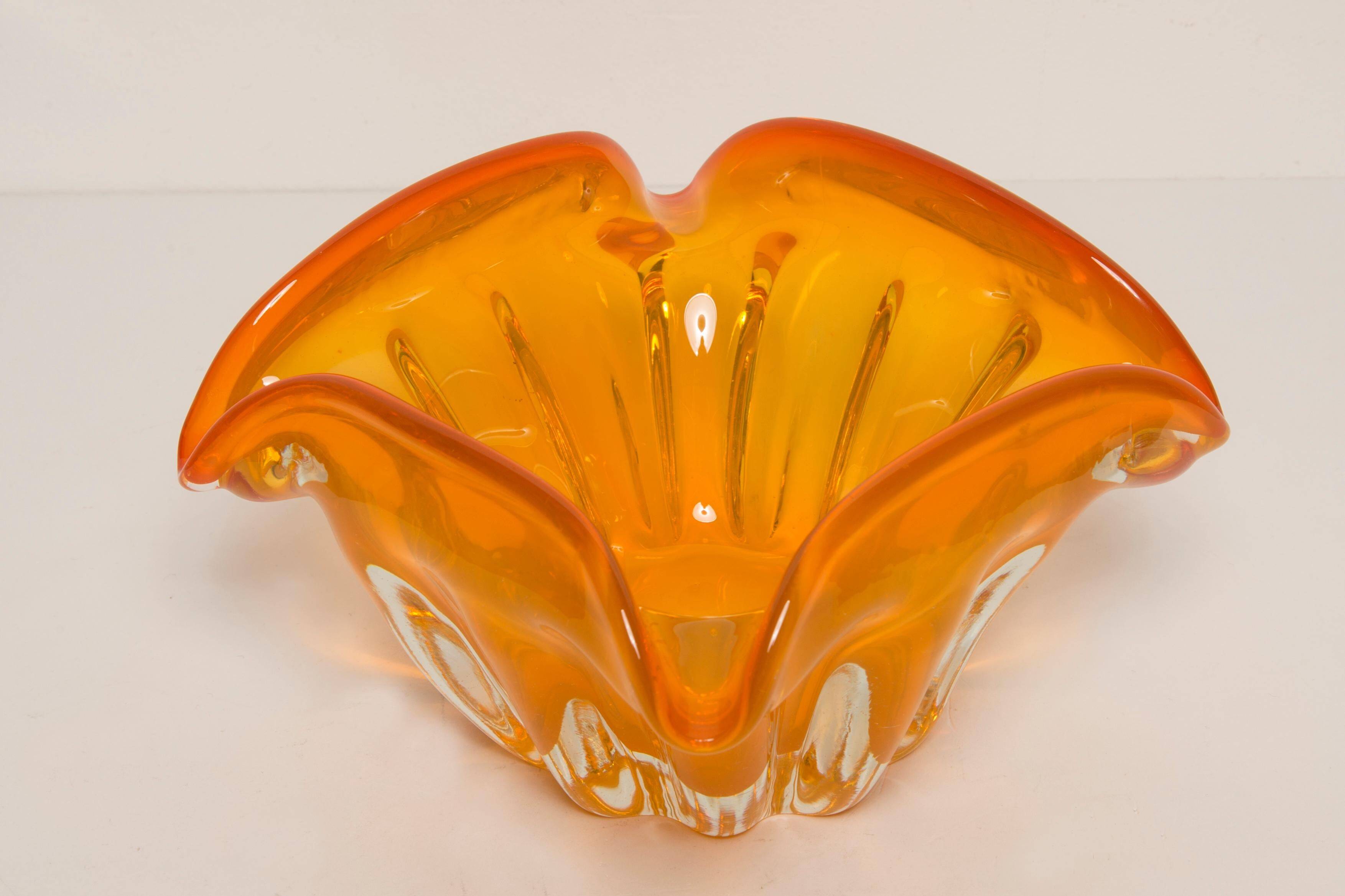 Mid-Century Orange Murano Glass Ashtray, Italy, 1970s