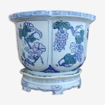 Cache pot chinois en porcelaine avec son socle