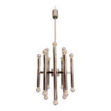 Large Space Age chandelier in chromed metal, design G. Sciolari, Boulanger, 1970