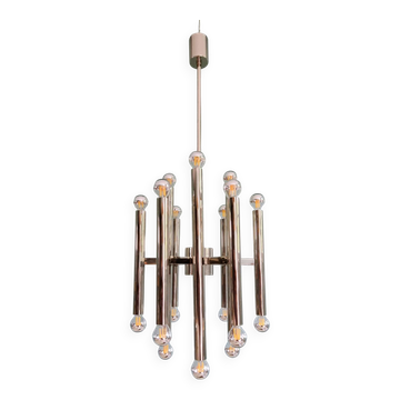 Large Space Age chandelier in chromed metal, design G. Sciolari, Boulanger, 1970