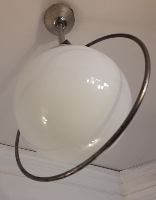 Art Deco aluminium and globe ceiling light