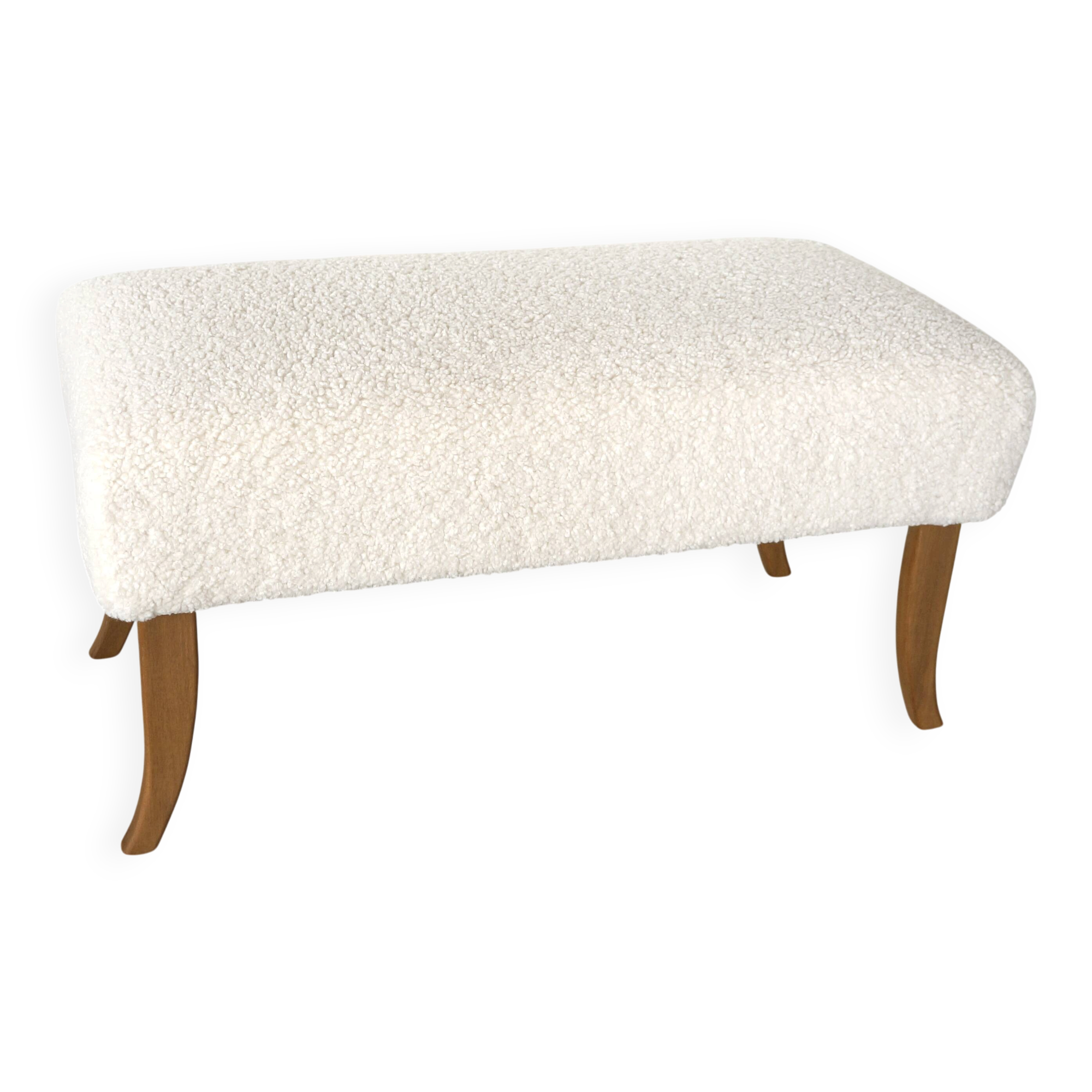 Artisanal Bench in Boucle and Walnut Contemporary Italian Design