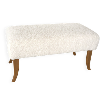 Artisanal Bench in Boucle and Walnut Contemporary Italian Design
