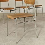 Set of 4 metal and wood school chairs, former Czechoslovakia, 1960.