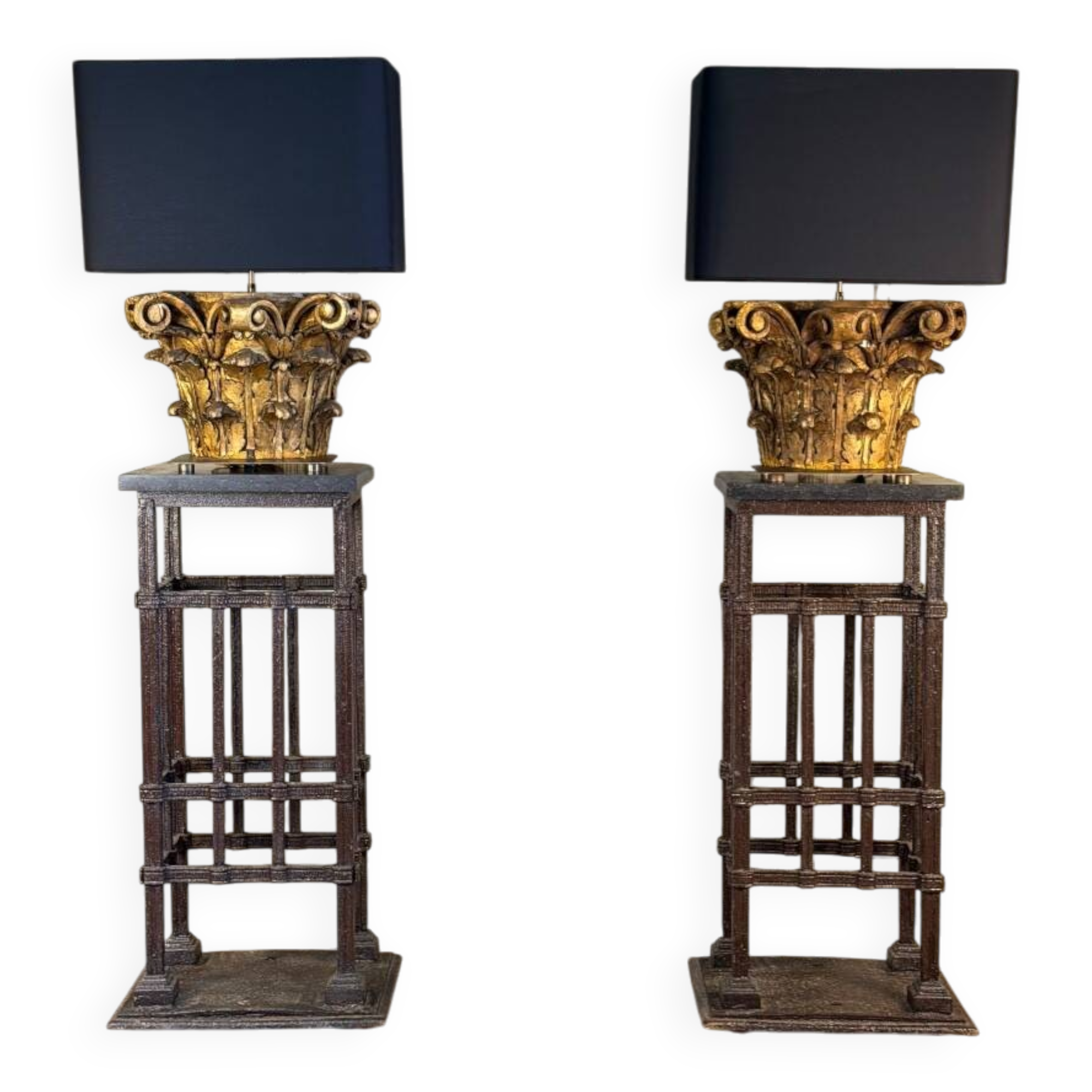 Pair of riveted wrought iron pedestals, circa 1900