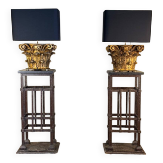 Pair of riveted wrought iron pedestals, circa 1900