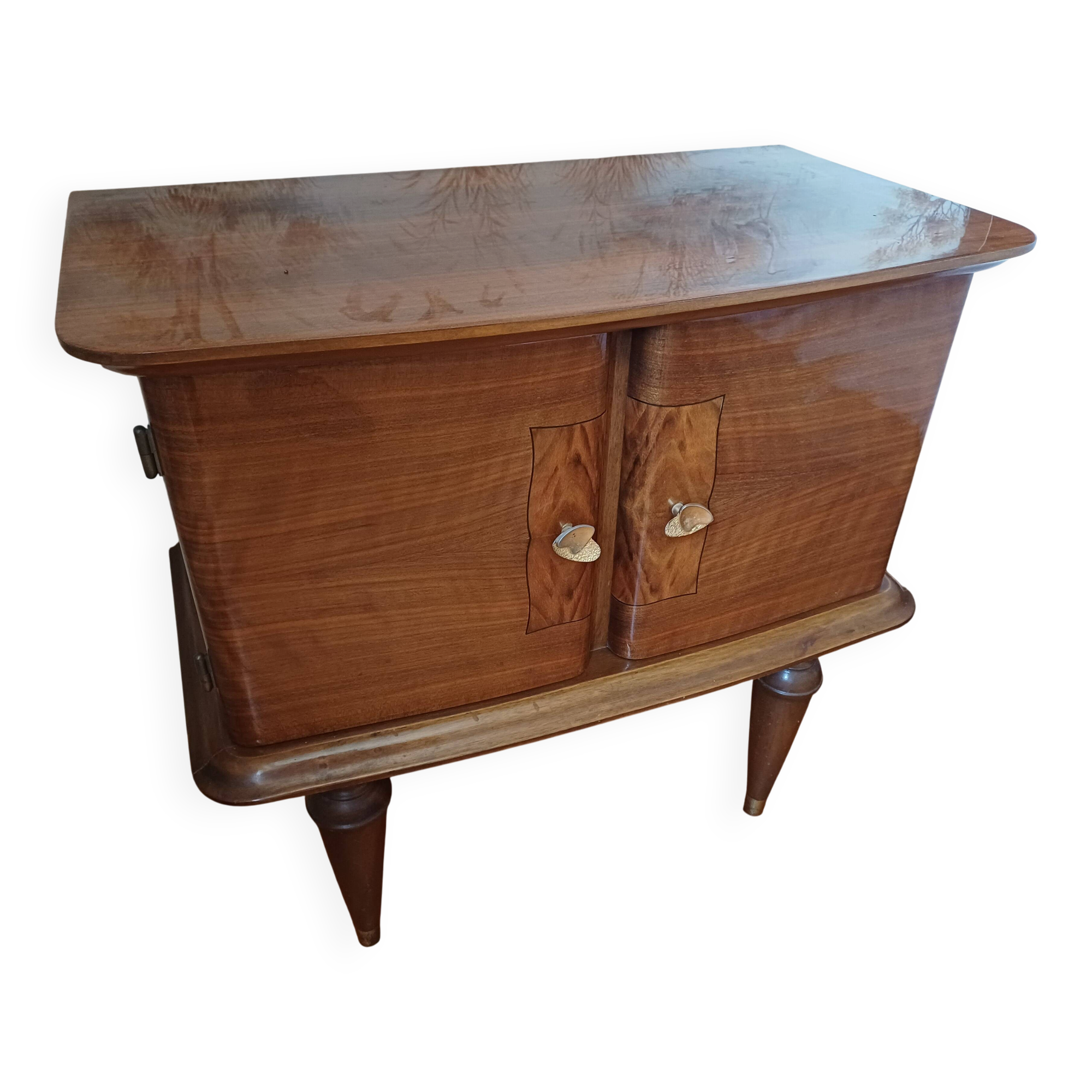 varnished wooden bedside table from the 1970s