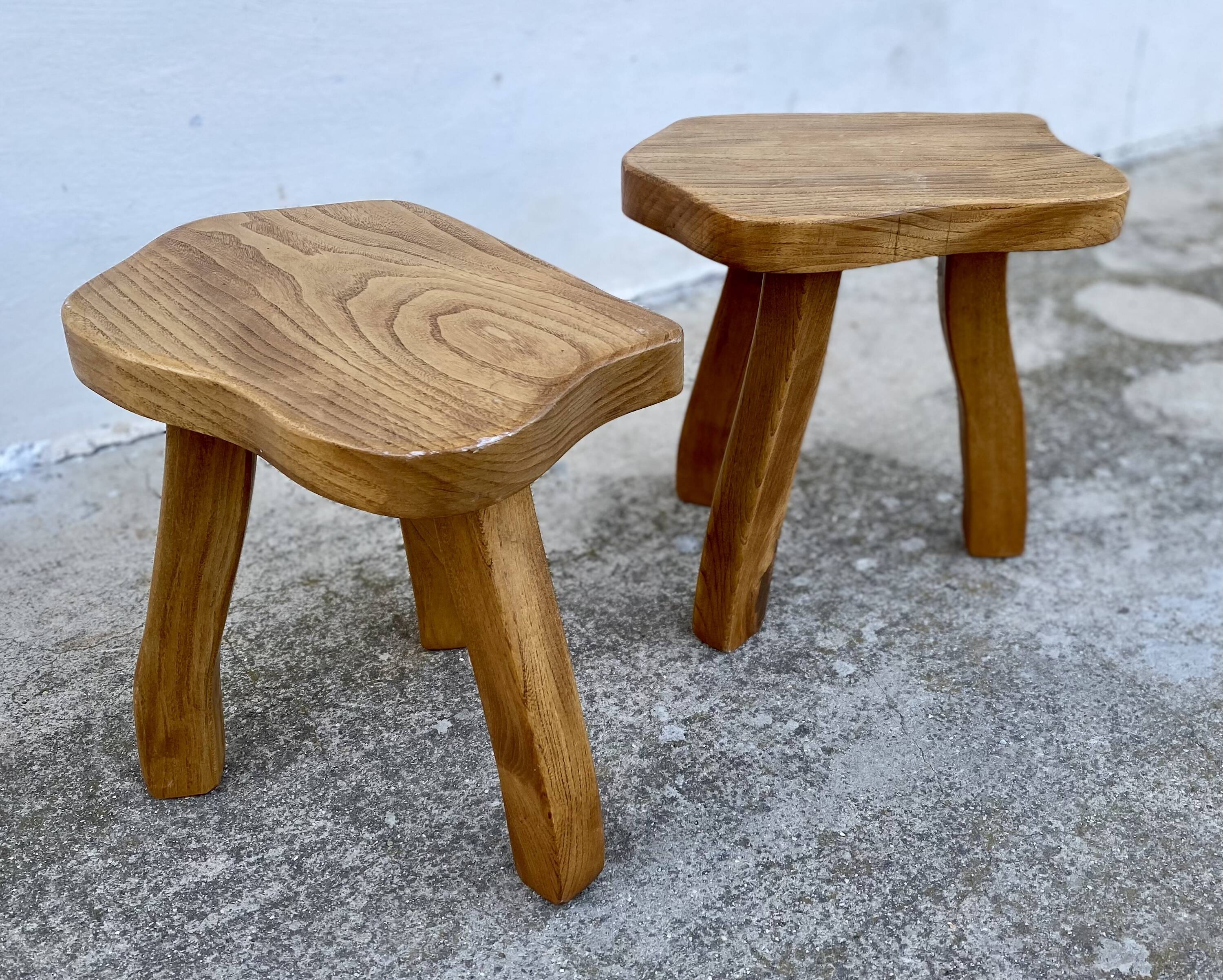Paire de tabourets tripodes brutalisâtes vintage 1970