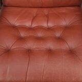 Sculptural Ear-Back Lounge Armchair — Moulded Wood — Deep Button