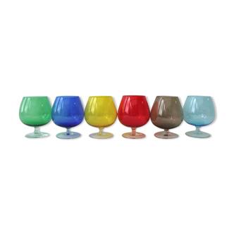 Set of 6 coloured cognac glasses