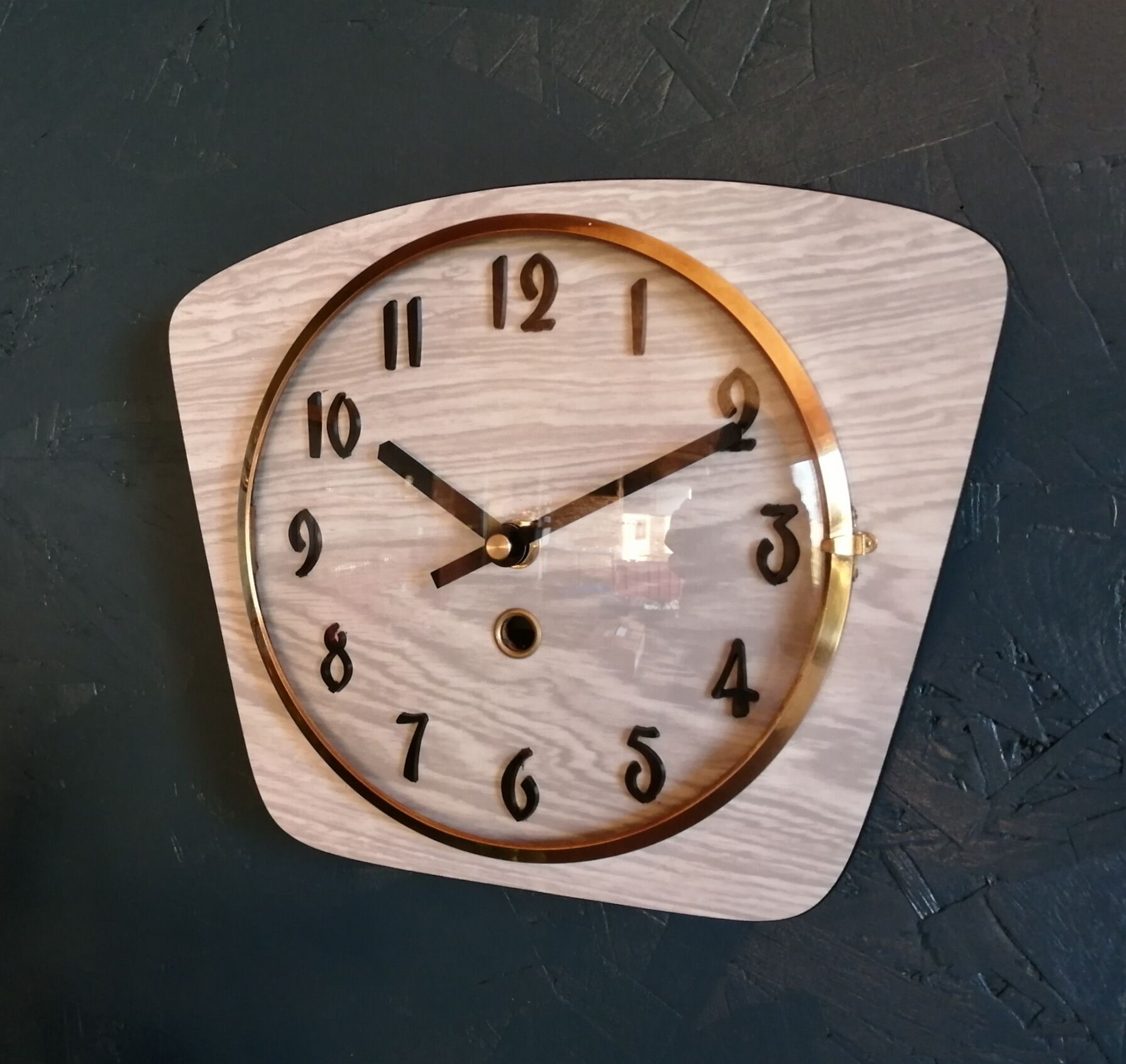 Vintage formica clock silent wall clock "gray wood"